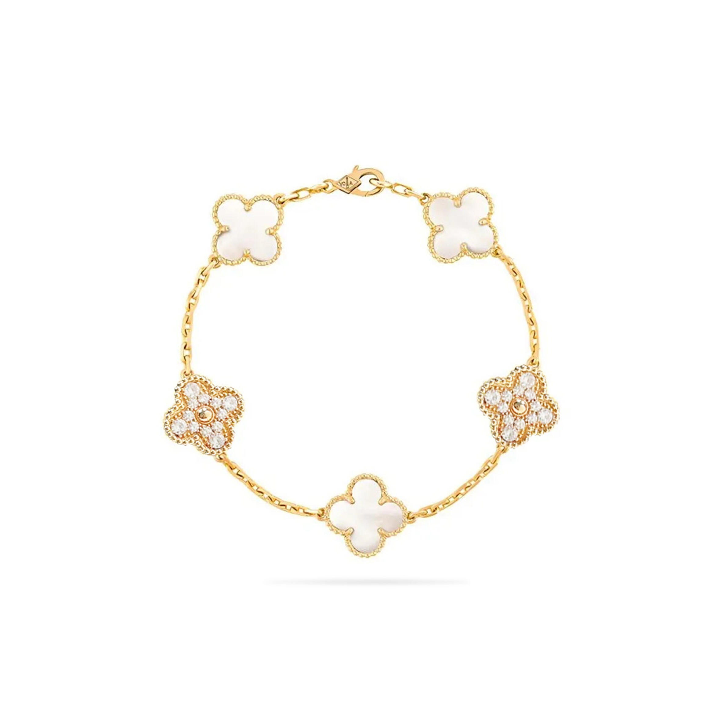 VAN CLEEF ARPELS ESSENCE MOTHER OF PEAL AND DIAMOND STATION BRACELET